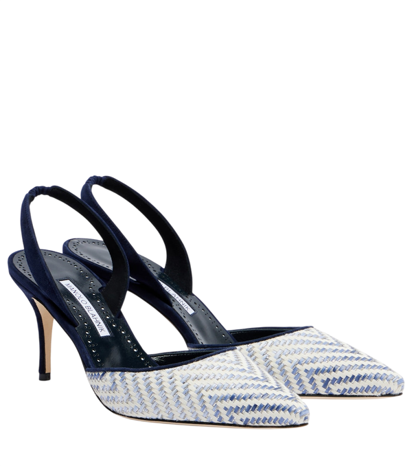 Manolo Blahnik Sapatos de salto Carolyne 70 em ráfia com tira traseira