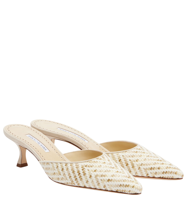 Manolo Blahnik Carolyne leather-trimmed woven mules