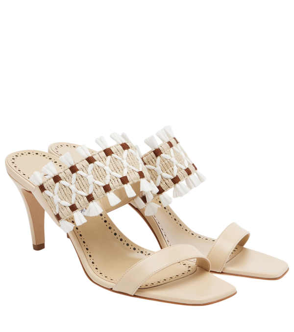 Manolo Blahnik Efeso leather-trimmed woven mules