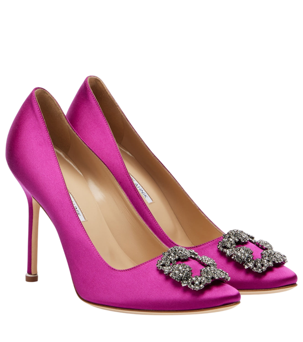 Zapatos de salón de satén con adorno Hangisi de Manolo Blahnik