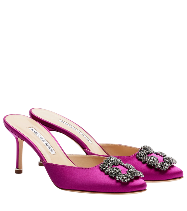 Manolo Blahnik Mules Hangisimu 70 in raso con decorazioni