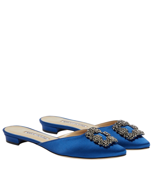Manolo Blahnik Hangisimuflat embellished satin mules
