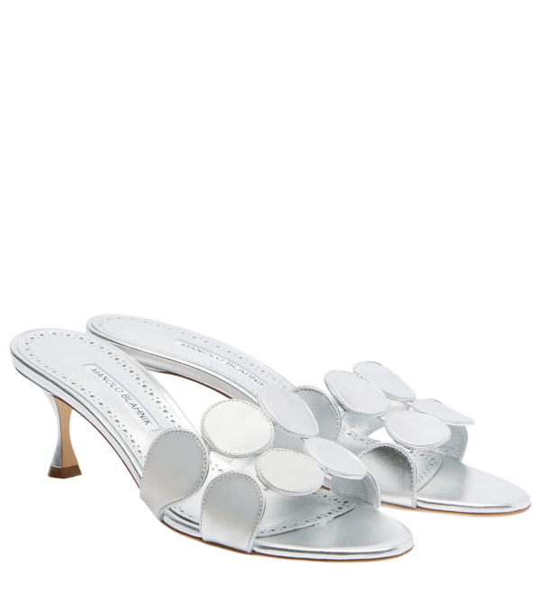 Manolo Blahnik Haribalmu 50 metallic leather mules