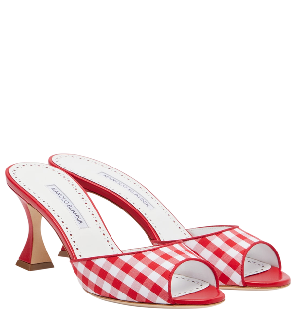 Manolo Blahnik Jadara leather-trimmed gingham mules