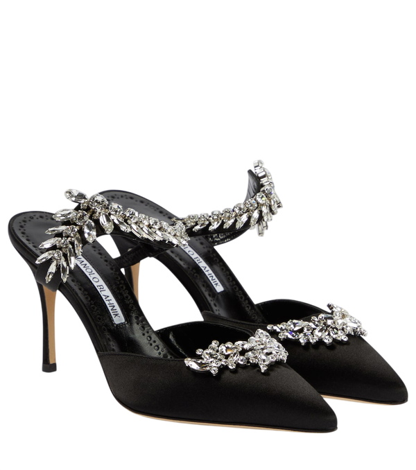 Manolo Blahnik Lurum 90 mules in raso decorate