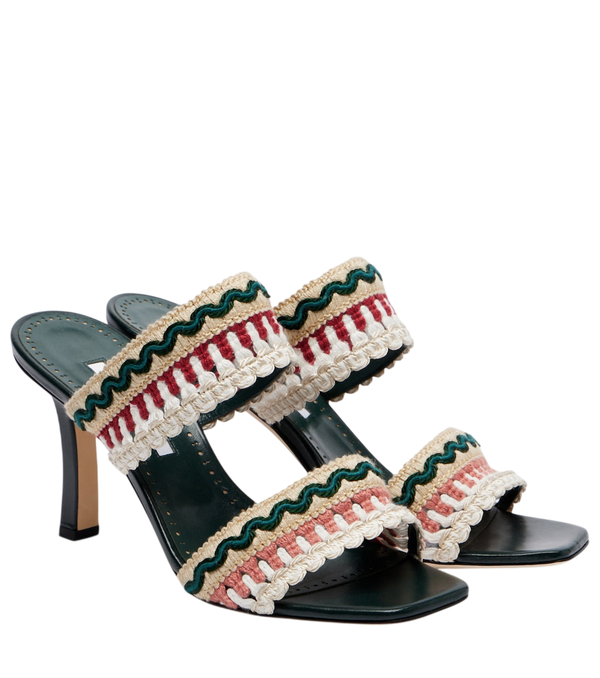 Manolo Blahnik Mabeco 90 leather-trimmed knitted mules