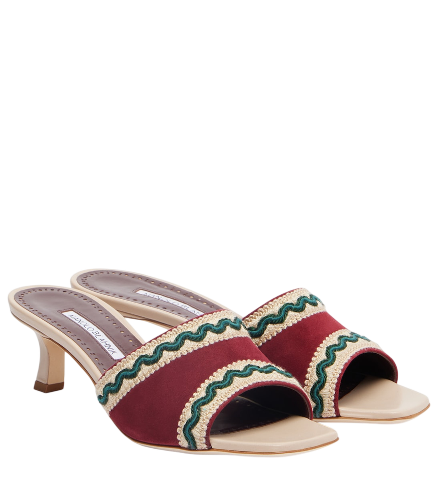 Manolo Blahnik Marebis 50 embroidered suede mules