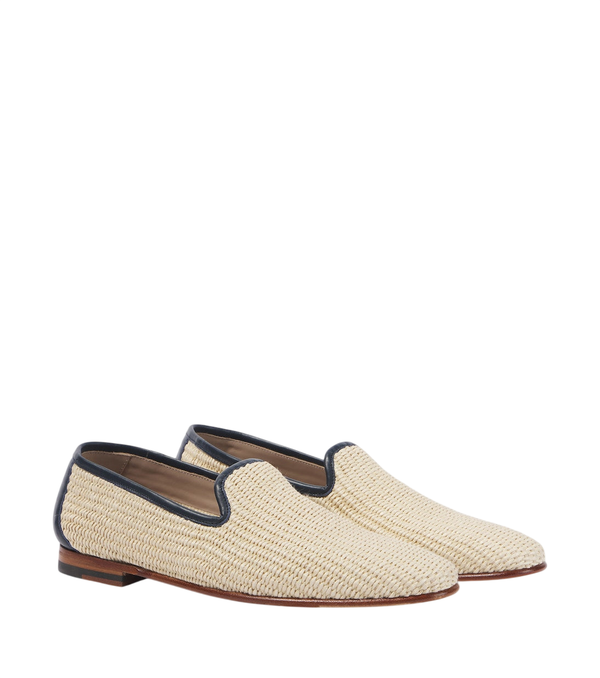 Manolo Blahnik Mario leather-trimmed raffia-effect loafers