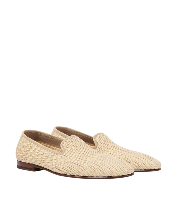 Manolo Blahnik Mario leather-trimmed raffia loafers