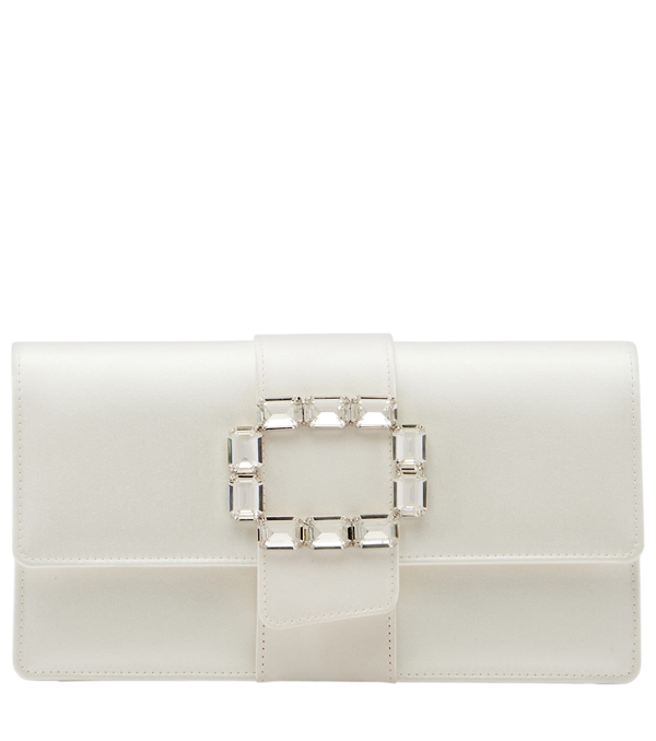 Bolso de mano tipo sobre de satén con adornos Maycapjou de Manolo Blahnik