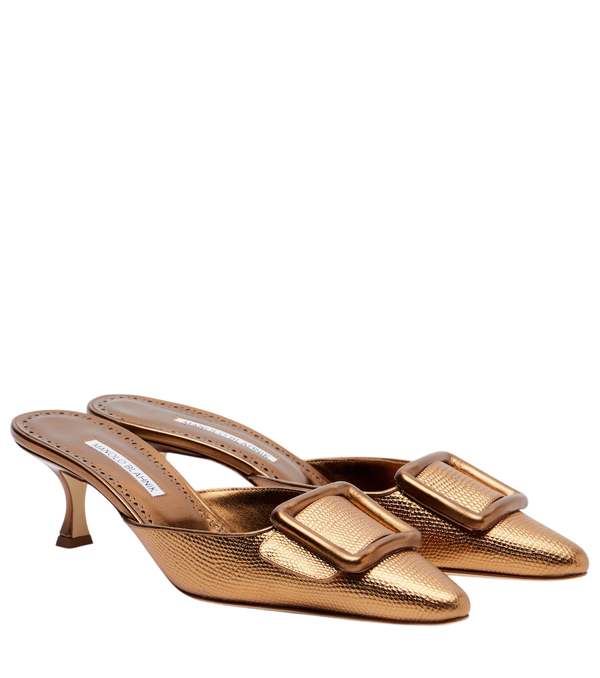 Manolo Blahnik Maysale 50 metallic leather mules