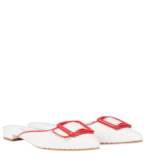 Manolo Blahnik Maysale leather-trimmed raffia mules