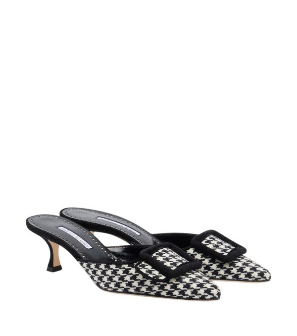 Manolo Blahnik Maysalebi houndstooth suede-trimmed mules