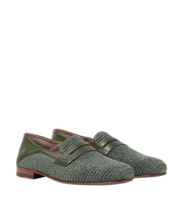 Manolo Blahnik Padstow leather-trimmed raffia loafers