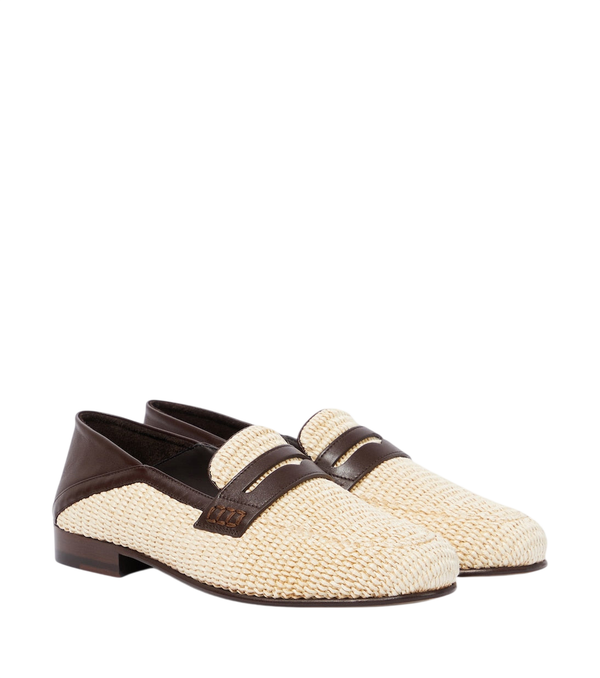 Manolo Blahnik Padstow leather-trimmed raffia penny loafers