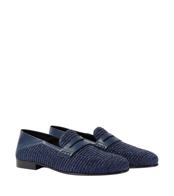 Manolo Blahnik Padstow raffia and leather penny loafers