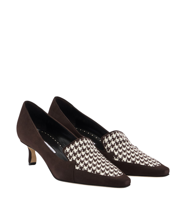 Zapatos de tacón Petusi de ante con estampado de pata de gallo de Manolo Blahnik