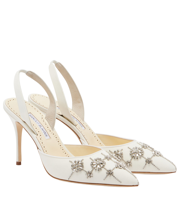 Zapatos de tacón tipo slingback Manolo Blahnik Ralyne 90 en crêpe de chine