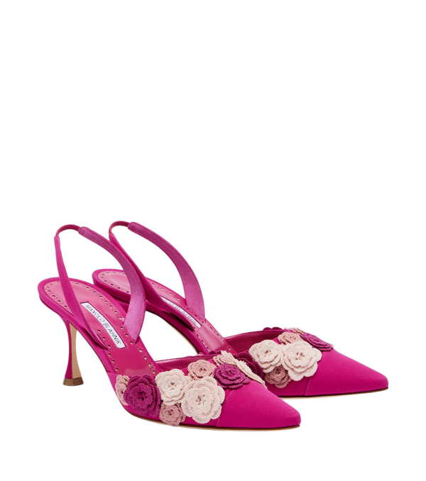 Manolo Blahnik Svemuta floral-appliqué slingback pumps
