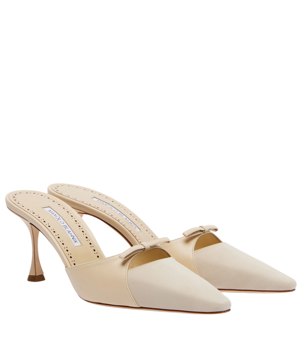 Manolo Blahnik Tapidpla leather and suede mules