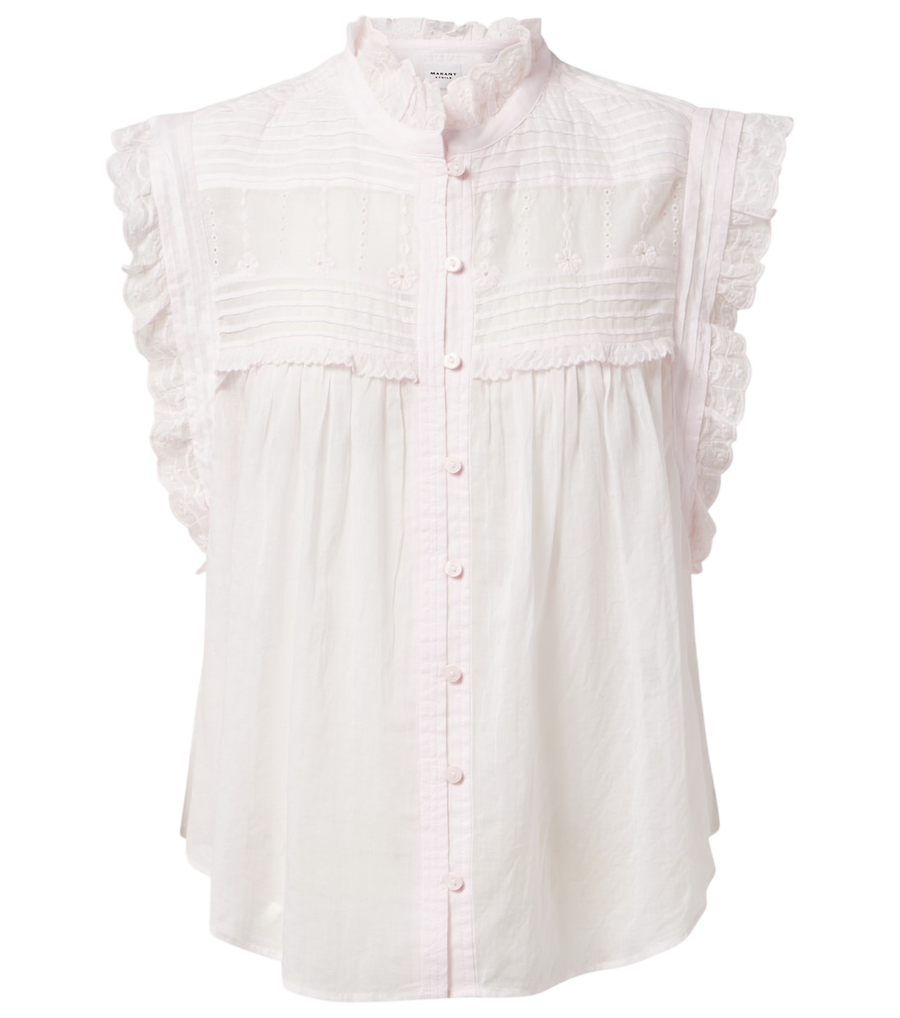 Marant Etoile Dersia embroidered ruffled cotton blouse