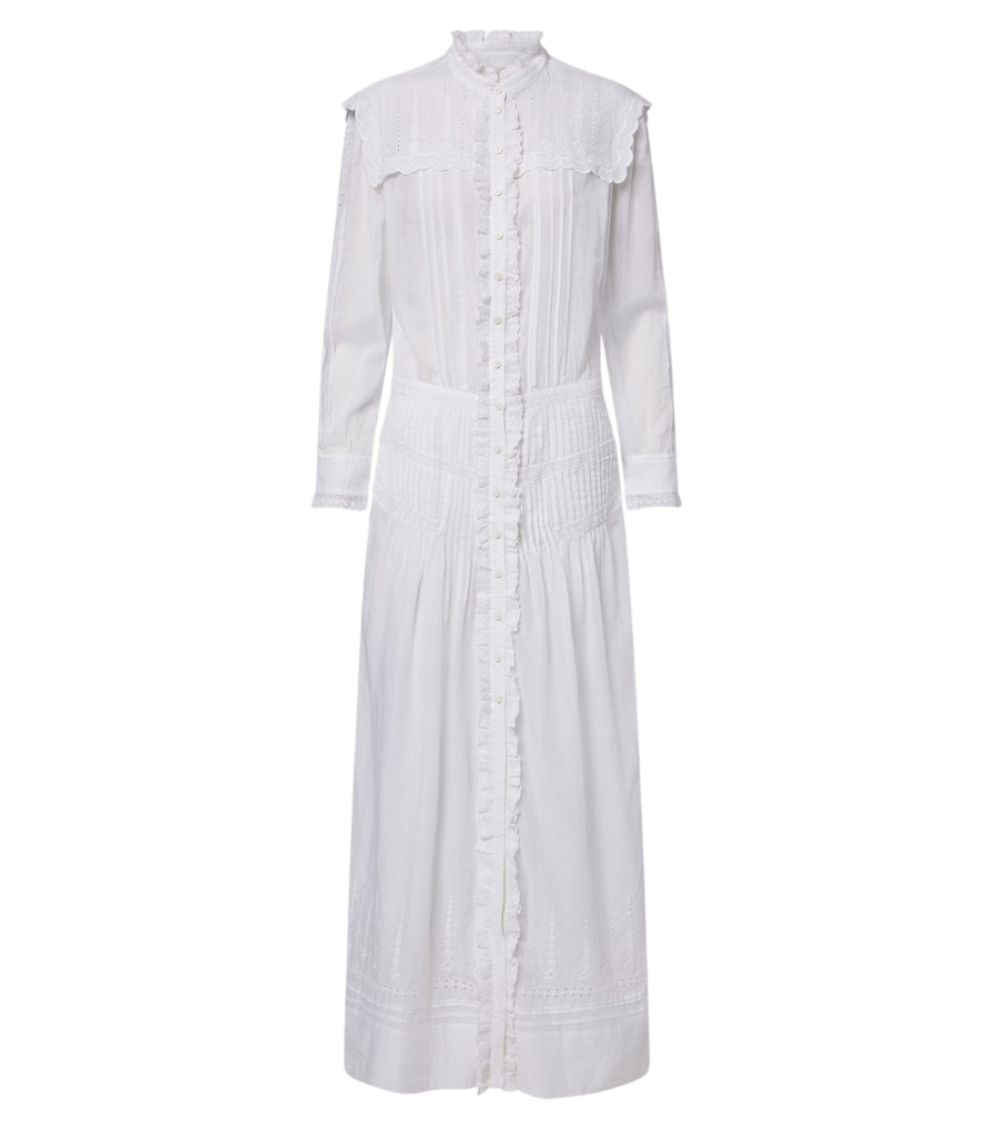 Maxi vestido de algodón con volantes y bordados Lonie de Marant Etoile