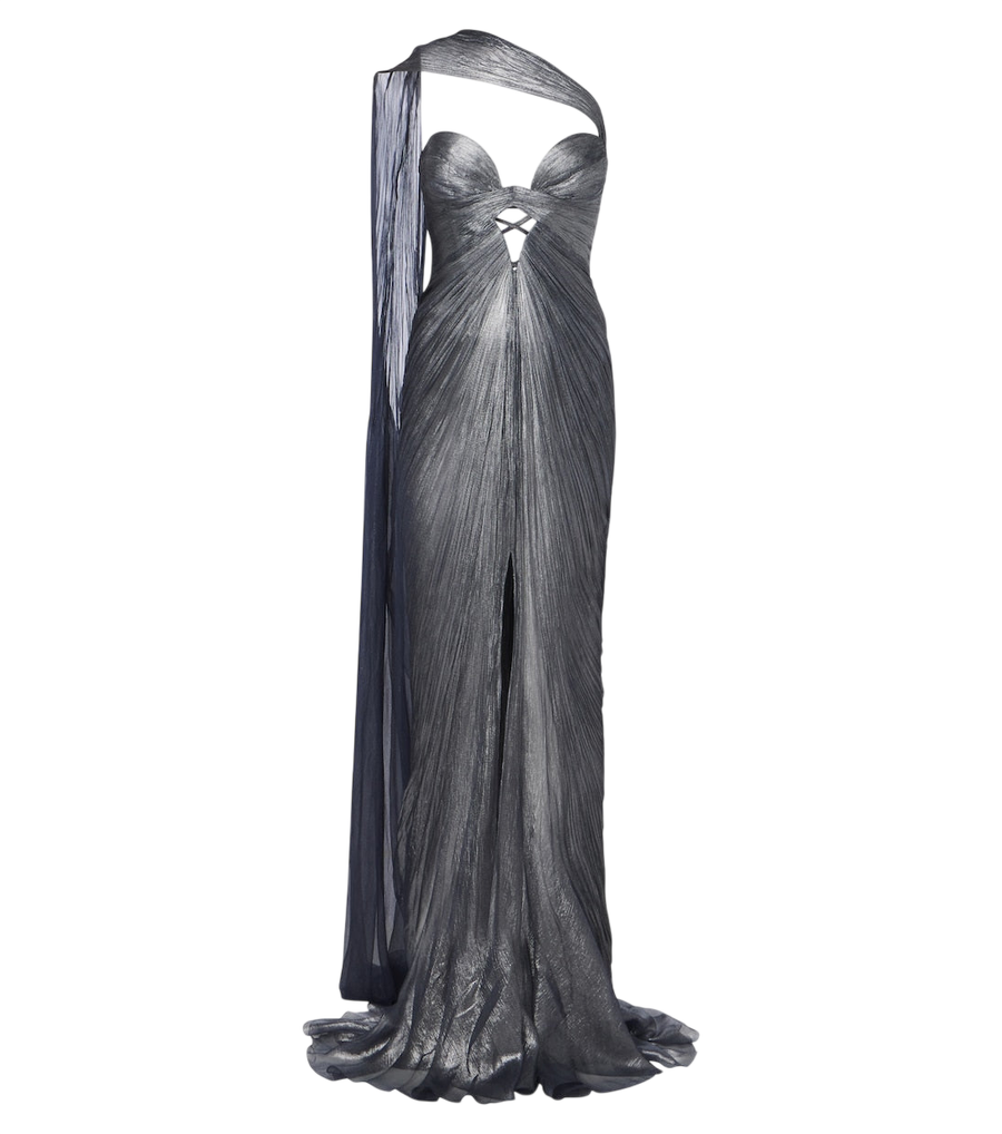 Maria Lucia Hohan Abito da sera bustier Morgan in seta plissettata con foulard