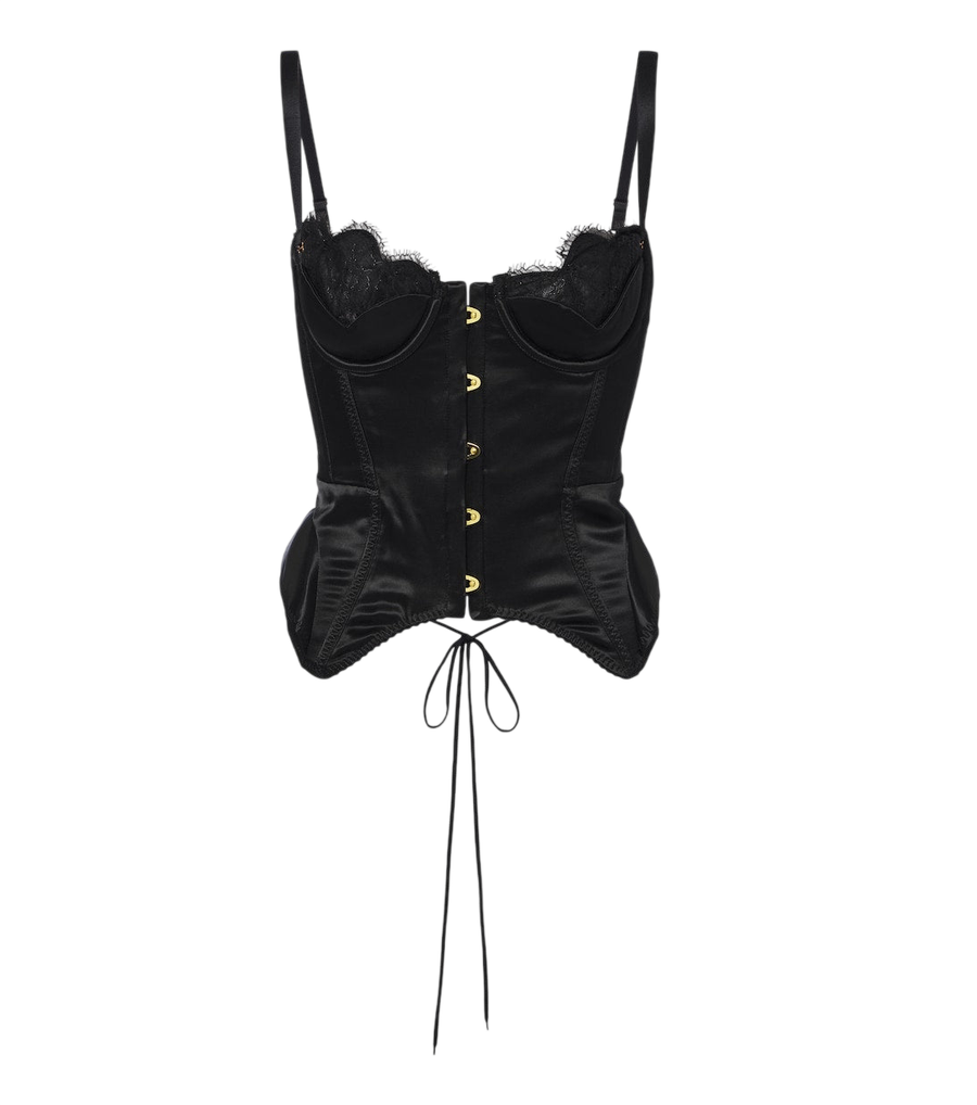 Top tipo bustier de satén con ribete de encaje Samya de Maria Lucia Hohan