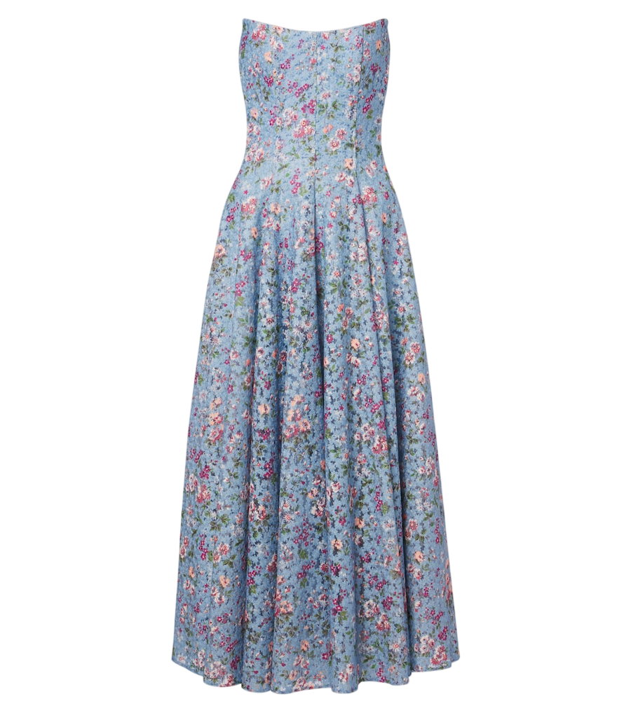 Vestido de cóctel estilo bustier con bordado floral de Markarian