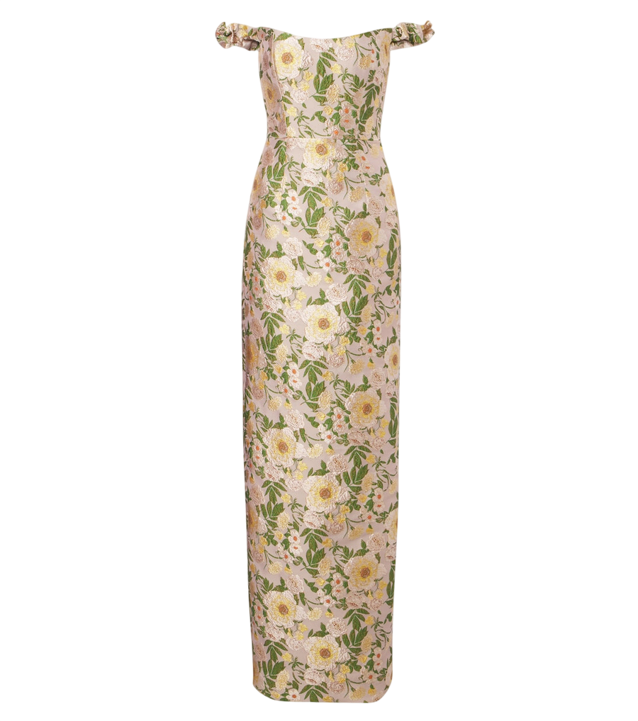 Markarian Off-shoulder floral brocade gown
