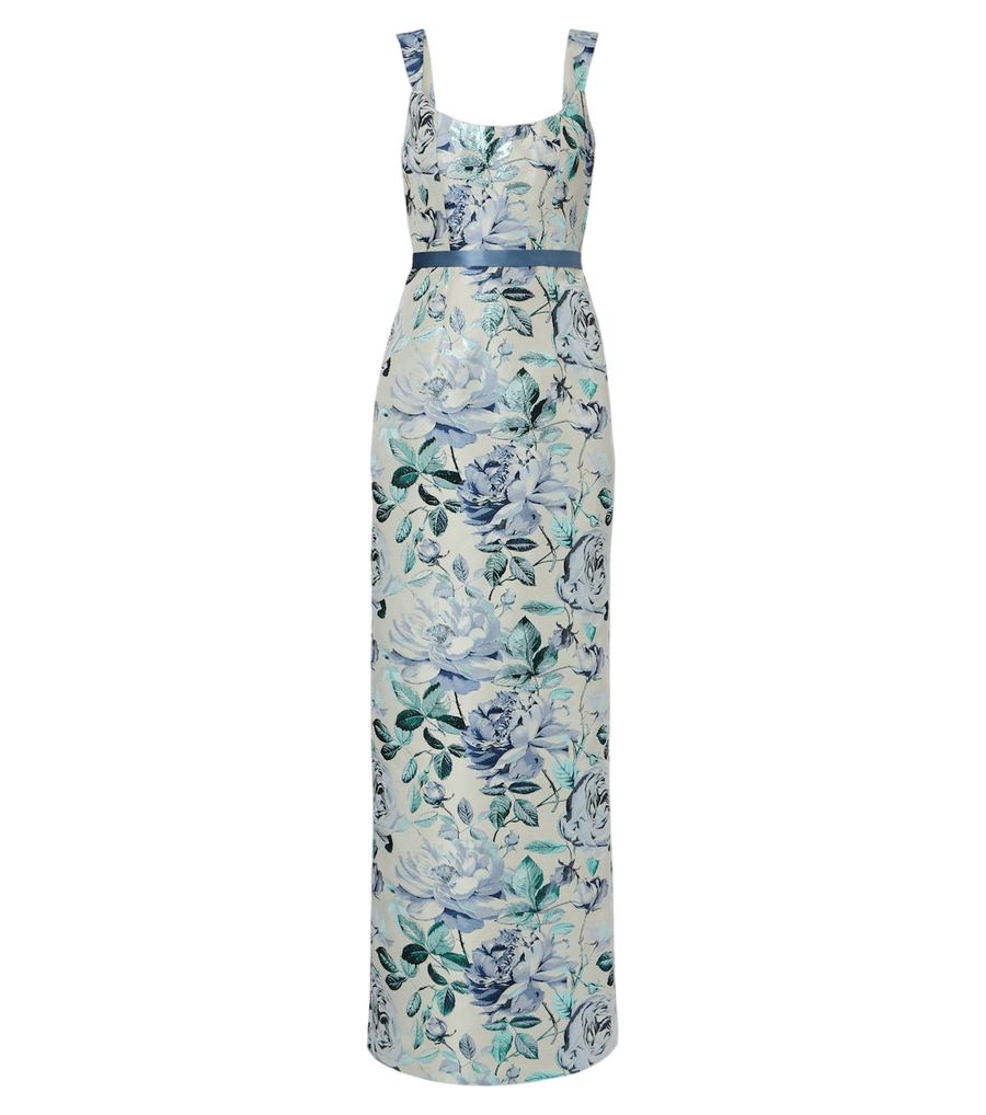 Markarian Robin belted floral brocade gown