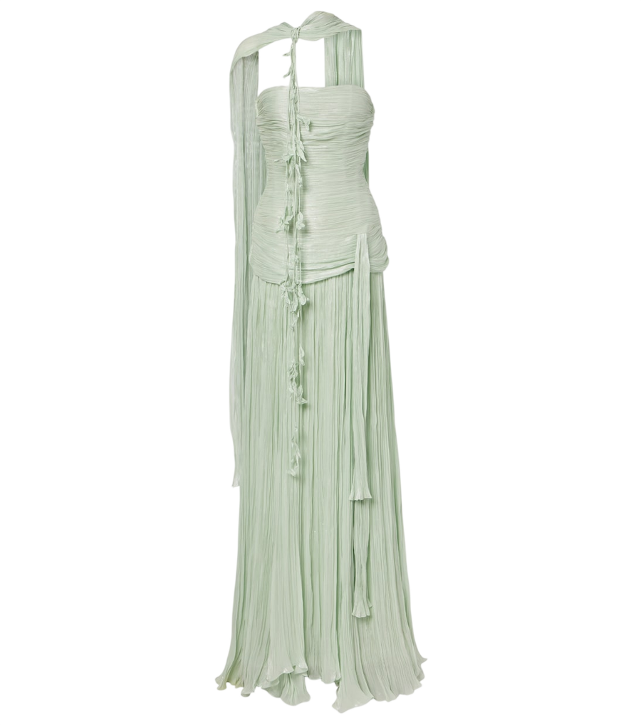 Marmar Halim Caped pleated lamé corset gown