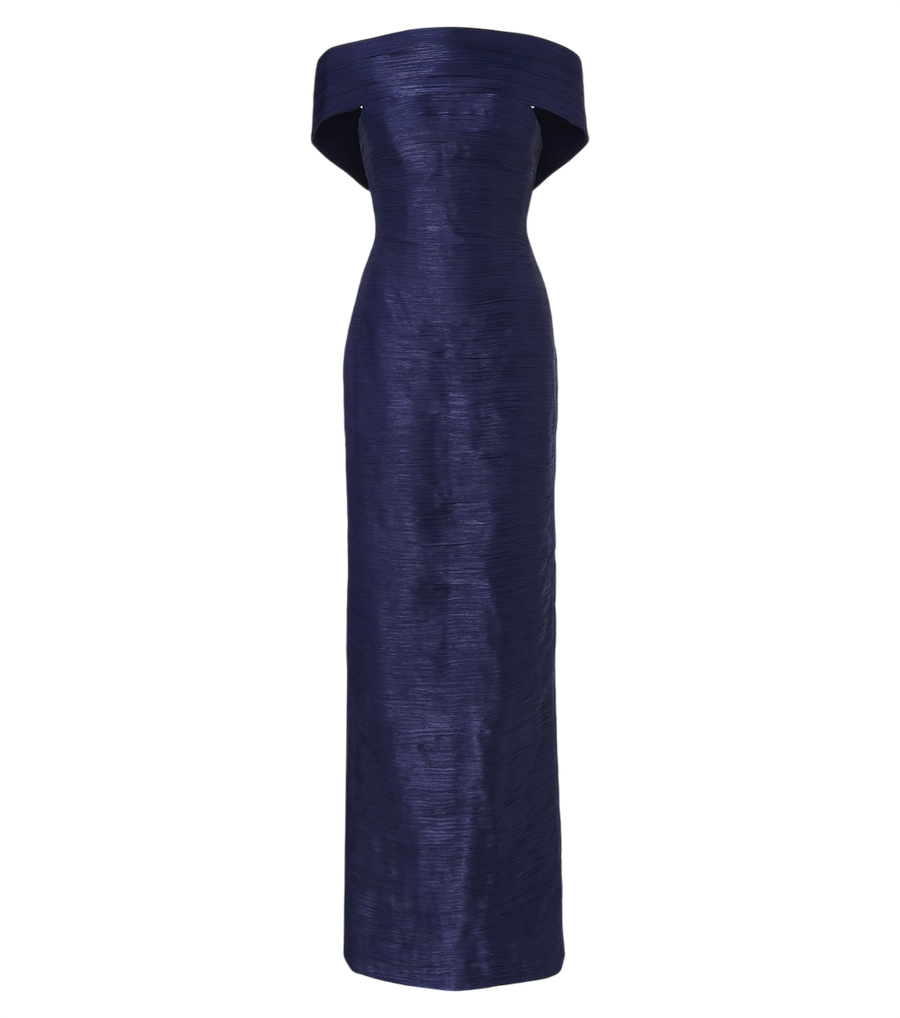 Marmar Halim Vestido de noite plissado de ombros descobertos