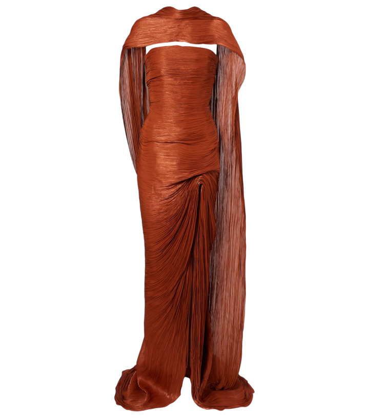 Marmar Halim Pleated taffeta bustier gown and scarf set [white-bg-v2:5b16295f-d4f8-4966-a47c-97a0cf2fb1b9]