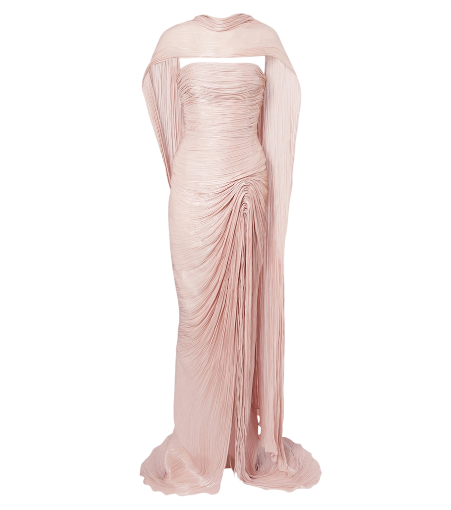 Marmar Halim Vestido de noite bustier plissado com pormenor de lenço