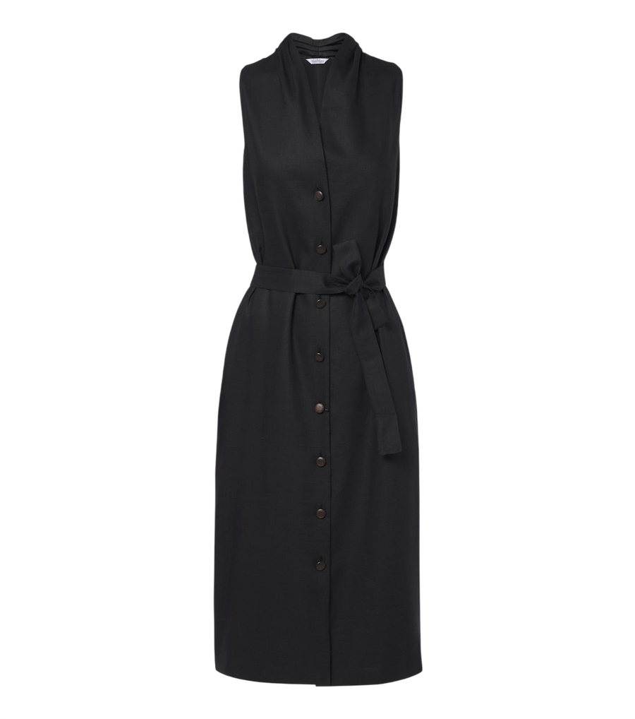 Max Mara Belted linen and silk midi dress