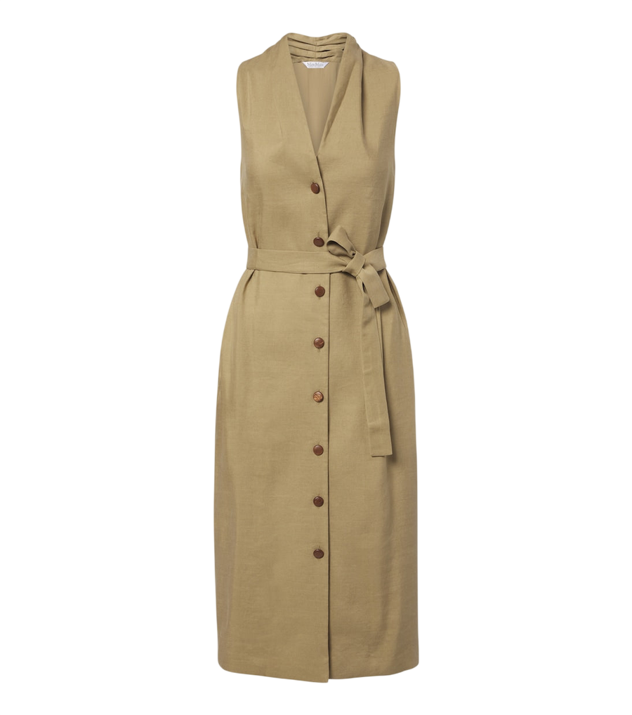 Vestido midi de lino y seda con cinturón de Max Mara
