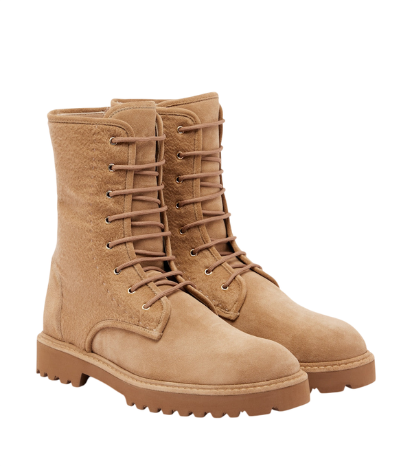 Max Mara Cashmere-trimmed suede combat boots