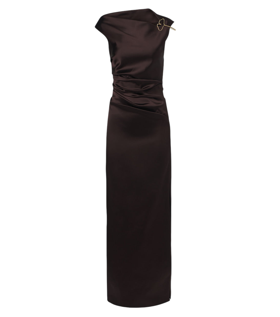 Max Mara Elegante ruched embellished satin cocktail dress