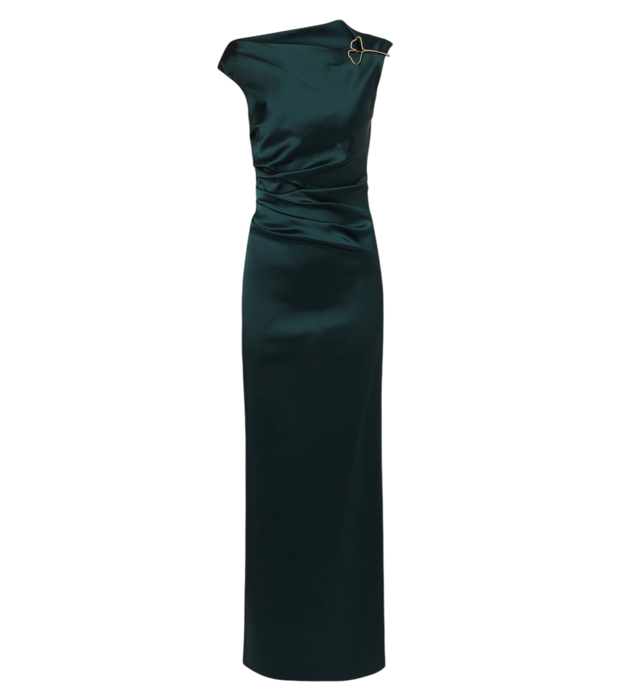 Max Mara Elegante ruched embellished satin cocktail dress