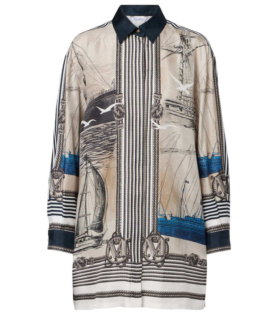 Camisa oversize de sarga de seda estampada de Max Mara