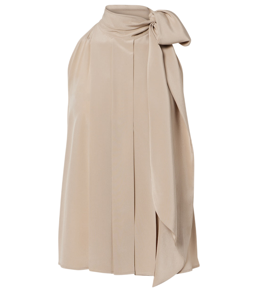 Top de seda crepé de China con cuello lazada y plisado de Max Mara