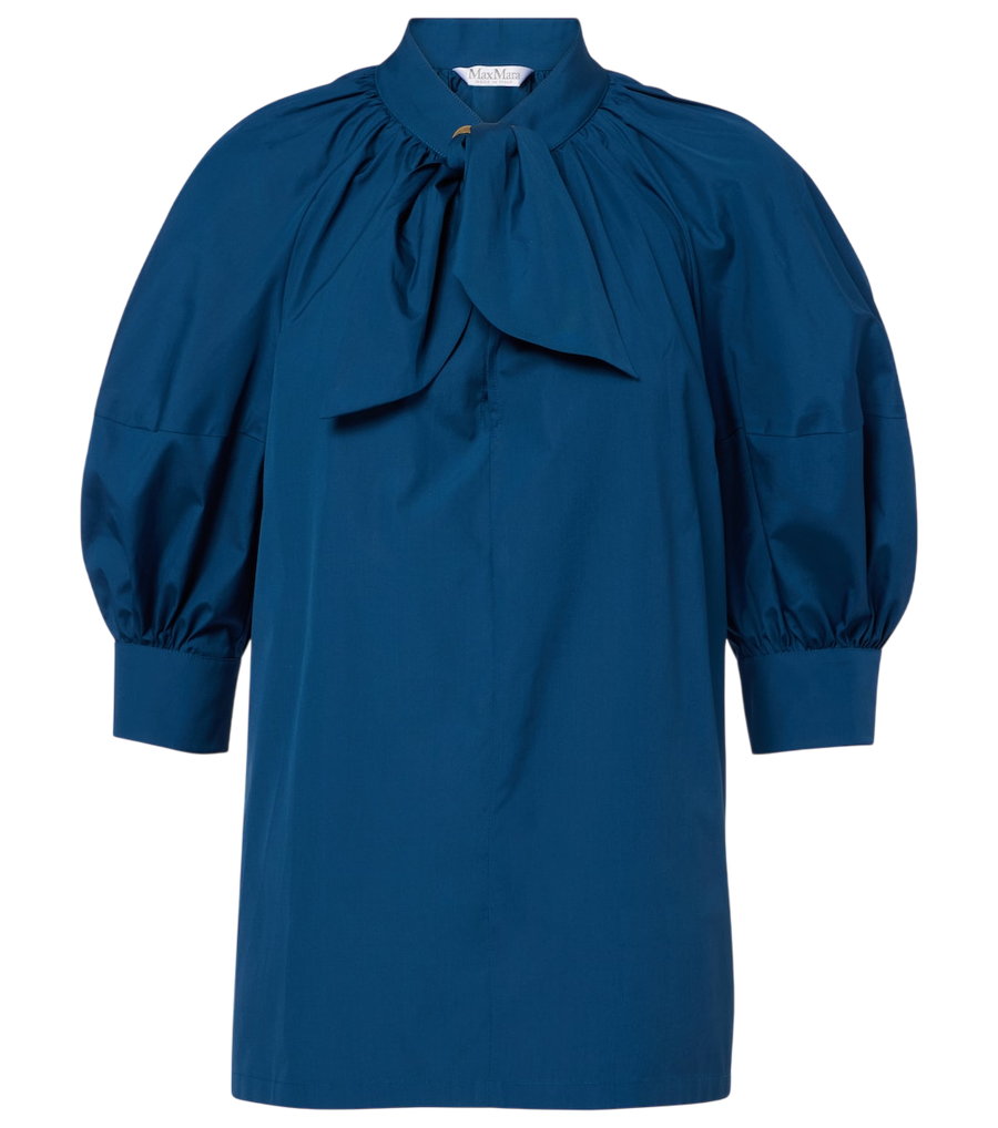 Blusa de popelina de algodón con cuello lazada de Max Mara