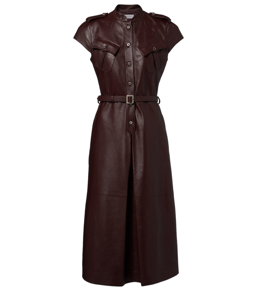 Vestido midi de piel con cinturón McQueen