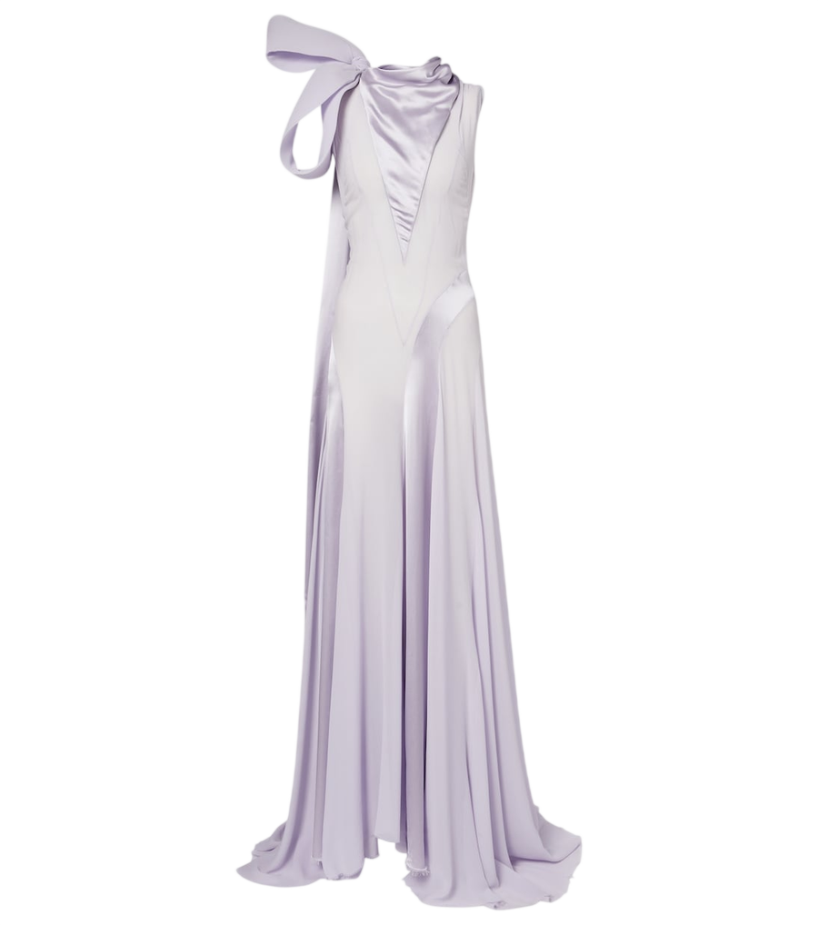 McQueen Bow-detail satin-paneled silk georgette gown