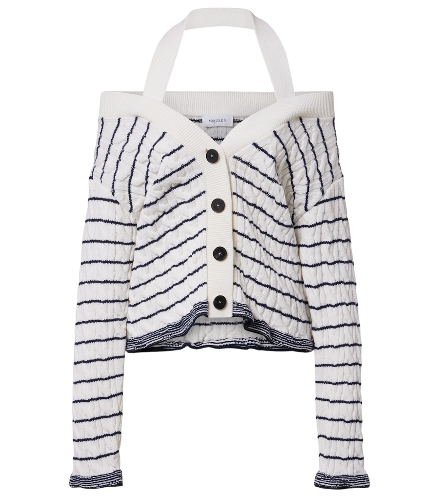 McQueen Cable-knit striped wool cardigan