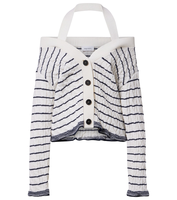 McQueen Cable-knit striped wool cardigan