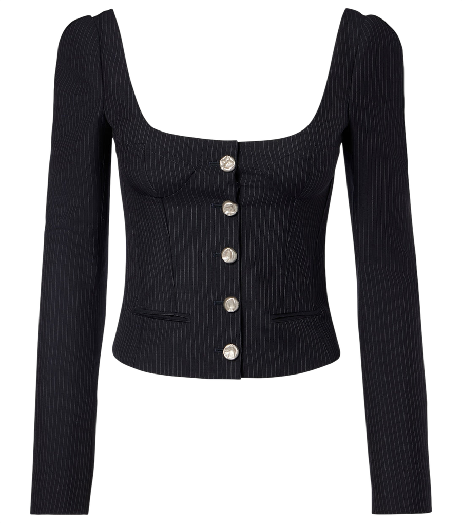 Top tipo bustier de lana y mohair con raya diplomática de McQueen