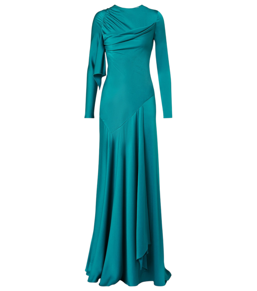 Robe fourreau drapée en satin McQueen