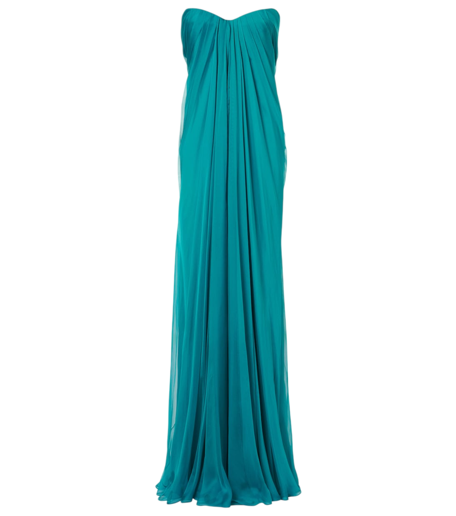 Robe bustier en mousseline de soie drapée McQueen
